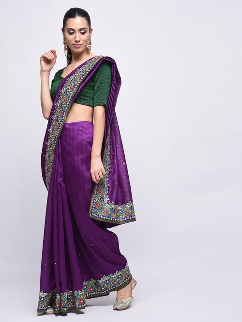 floral embroidered embellished saree with blouse - 15775395 - Very Small Image - 1