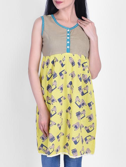 yellow cotton flared kurti - 15776817 - Very Small Image - 1