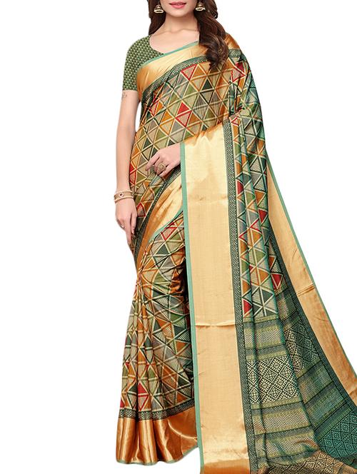gold border dhakai silk printed saree with blouse - 15777605 - Very Small Image - 1