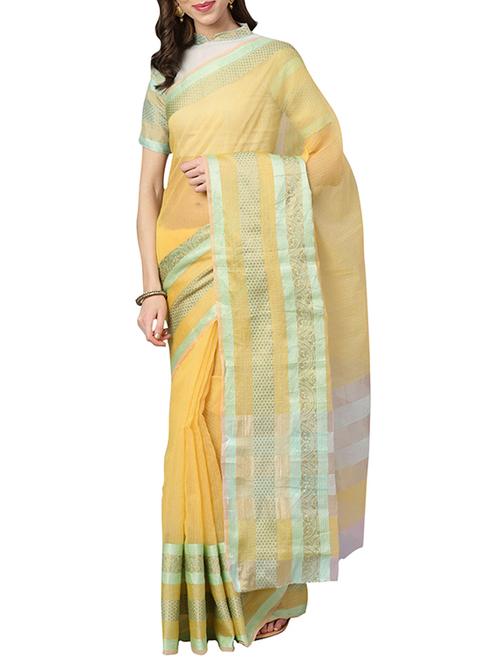 contrast border art silk  saree with blouse - 15777622 - Very Small Image - 1