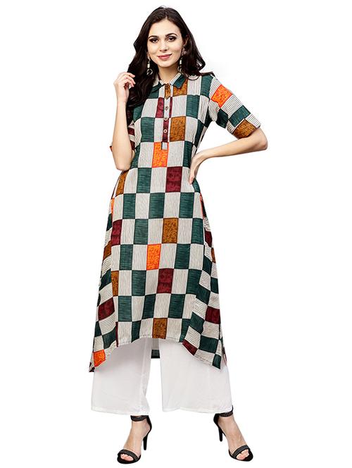 asymmetric checkered kurta - 15778843 - Very Small Image - 1