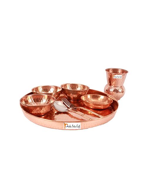traditional pure copper dinner thali set, 8 pieces - 15779998 - Very Small Image - 1