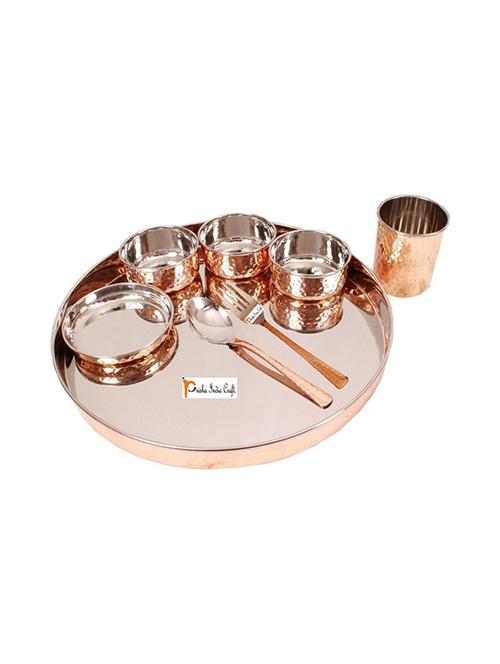dinner set dinnerware stainless steel copperware thali set dia 13" ( 1 thali,1 spoons,1 fork,1 tumblers,3 - 15780006 - Very Small Image - 1