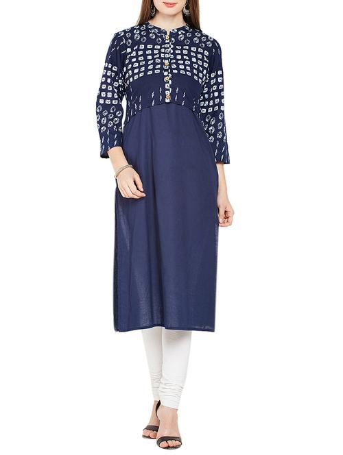 indigo printed straight kurta - 15780432 - Very Small Image - 1