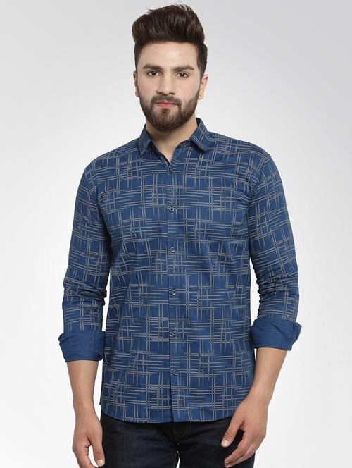 navy blue printed casual shirt - 15780491 - Very Small Image - 1
