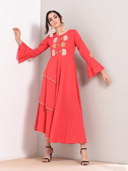 embroidered bell sleeves flared dress - 15781246 - Very Small Image - 1