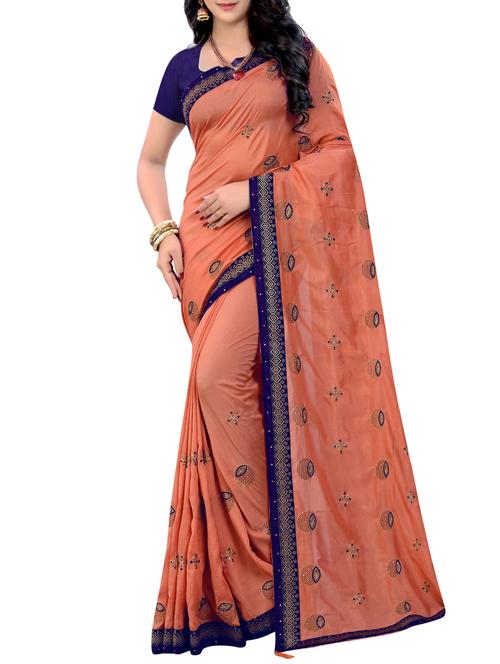 conversational embroidered orange saree with blouse - 15781687 - Very Small Image - 1