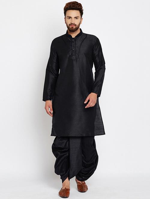 black silk blend dhoti kurta set - 15781698 - Very Small Image - 1