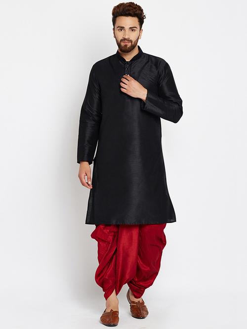 black silk blend dhoti kurta set - 15781701 - Very Small Image - 1