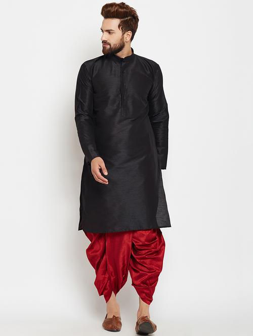 black silk blend dhoti kurta set - 15781702 - Very Small Image - 1