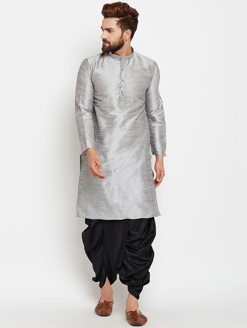 silver silk blend dhoti kurta set - 15781706 - Very Small Image - 1