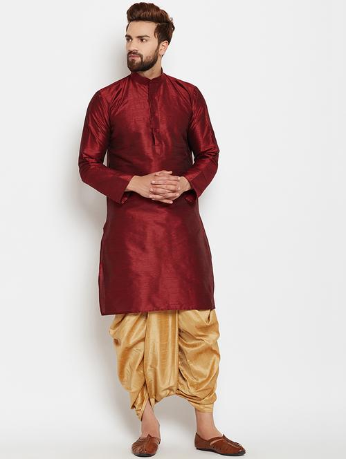 maroon silk blend dhoti kurta set - 15781712 - Very Small Image - 1