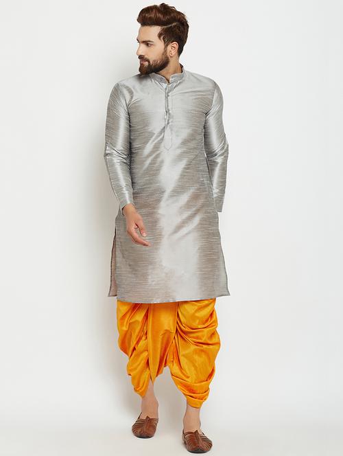 silver silk blend dhoti kurta set - 15781723 - Very Small Image - 1