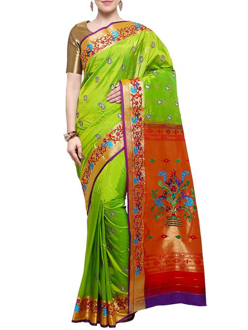 embroidered pallu zari paithani saree with blouse - 15781882 - Very Small Image - 1