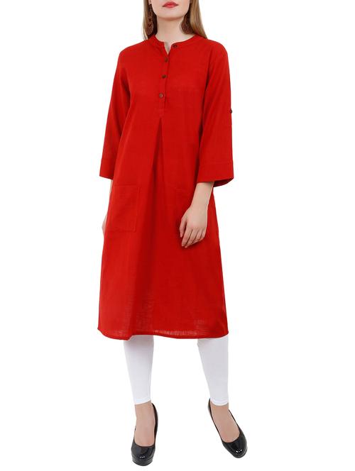 a-line solid kurta with pocket - 15781893 - Very Small Image - 1
