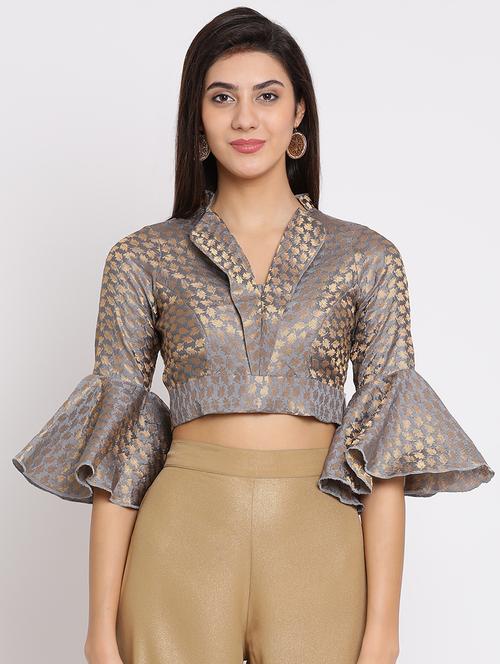 zari self-design bell sleeved blouse - 15782211 - Very Small Image - 1
