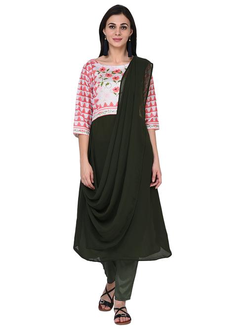 a-line printed kurta with drape dupatta - 15784978 - Very Small Image - 1