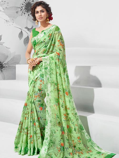 floral printed saree with blouse - 15785496 - Very Small Image - 1