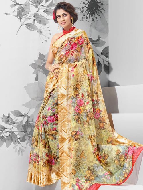 floral printed saree with blouse - 15785503 - Very Small Image - 1