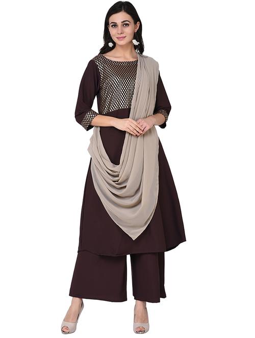 foil printed kurta with palazzo set - 15786478 - Very Small Image - 1