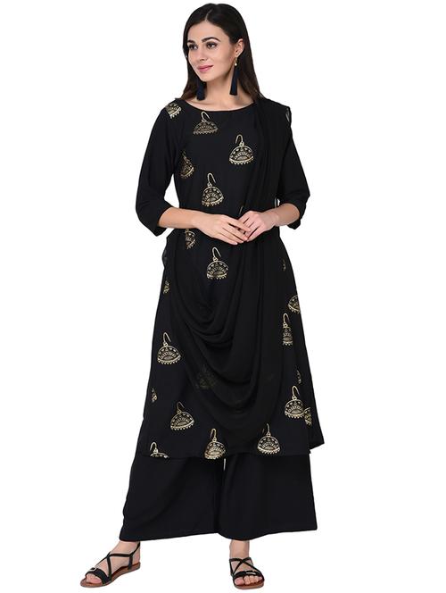 foil printed kurta palazzo with drape dupatta set - 15786479 - Very Small Image - 1