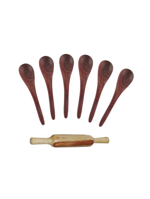 desi karigar wooden 6 ladles with rolling spin - 15786573 - Very Small Image - 1