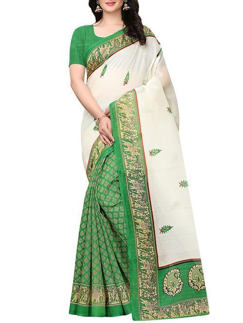 half and half ethnic motif printed saree with blouse - 15787142 - Very Small Image - 1