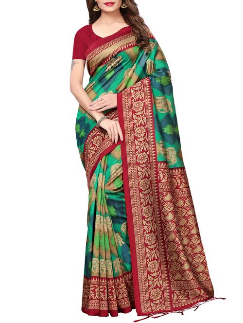 contrast border printed silk blend saree - 15788139 - Very Small Image - 1