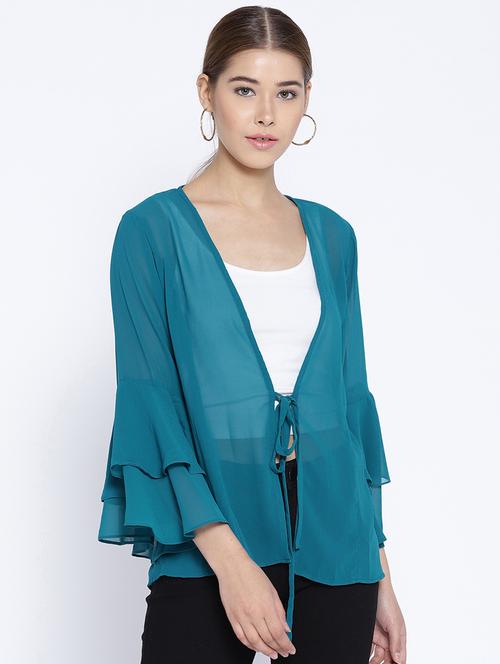 bell sleeved tie up detail shrug - 15788613 - Very Small Image - 1