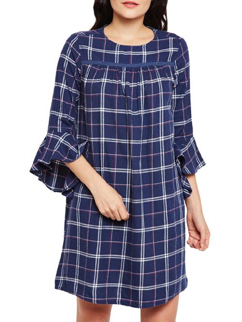 lace insert checkered a-line dress - 15788909 - Very Small Image - 1