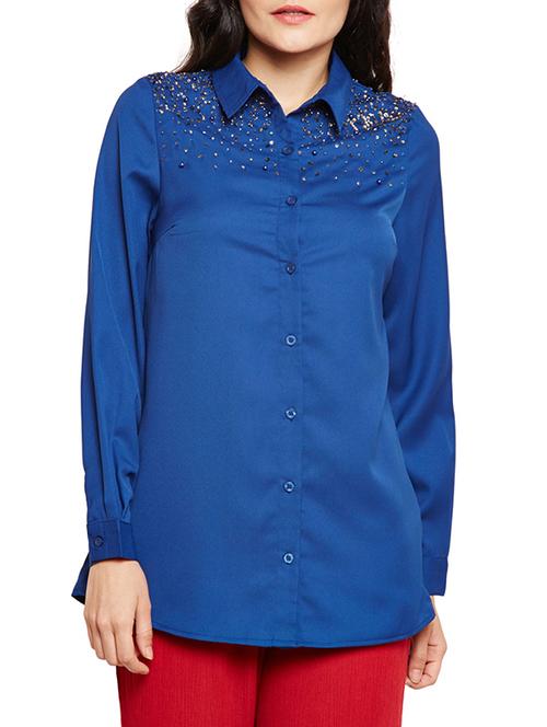 sequin detail deep blue shirt - 15788935 - Very Small Image - 1
