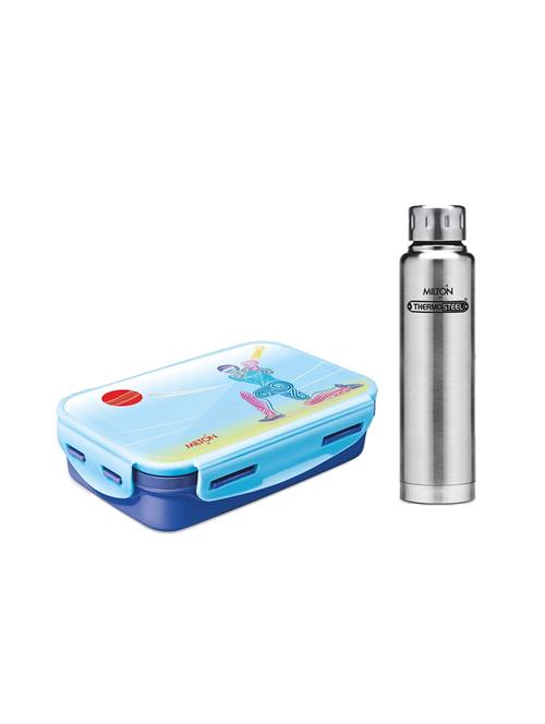 milton blue insulated tiffin with steelplain hot & cold elfin water bottle 500 ml combo - 15790890 - Very Small Image - 1