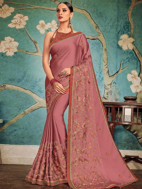 floral embroidered saree with blouse - 15791159 - Very Small Image - 1