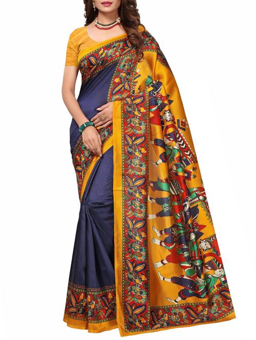 half and half conversational printed saree with blouse - 15791172 - Very Small Image - 1