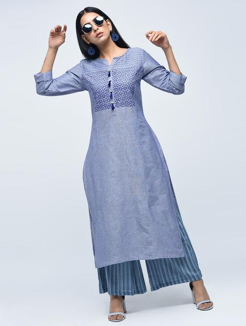 embroidered straight kurta with tassels - 15791823 - Very Small Image - 1