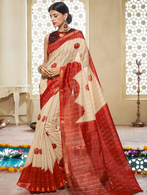 zari work checkered saree with blouse - 15792444 - Very Small Image - 1