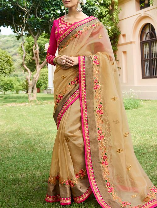 floral embroidered saree with blouse - 15793683 - Very Small Image - 1