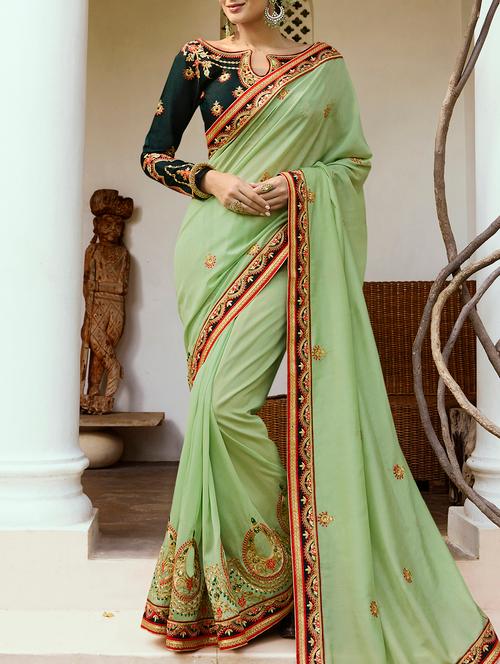 floral embroidered saree with blouse - 15793688 - Very Small Image - 1