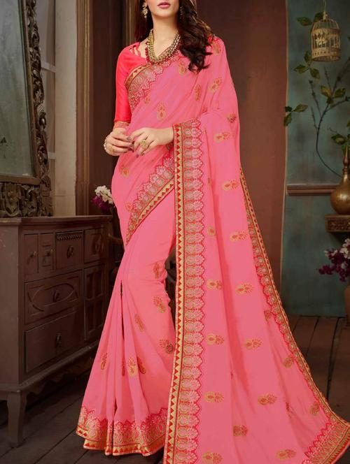 floral embroidered saree with blouse - 15793693 - Very Small Image - 1