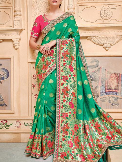 floral jacquard weave saree with blouse - 15793749 - Very Small Image - 1