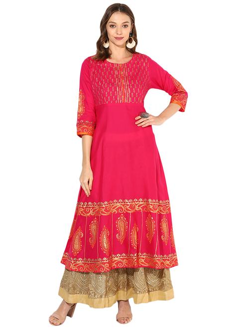 foil print flared kurta - 15794833 - Very Small Image - 1