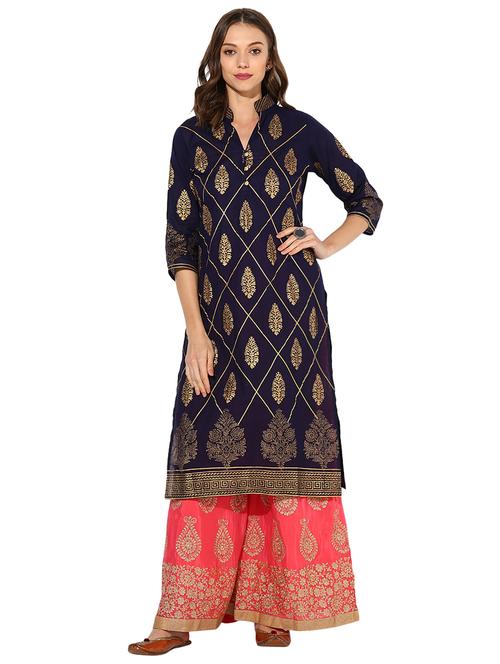 foil print straight kurta - 15794849 - Very Small Image - 1