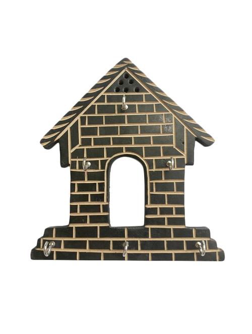 wooden hut shape wall decor key holder ( black, 7 x 8 inch ) - 15798098 - Very Small Image - 1