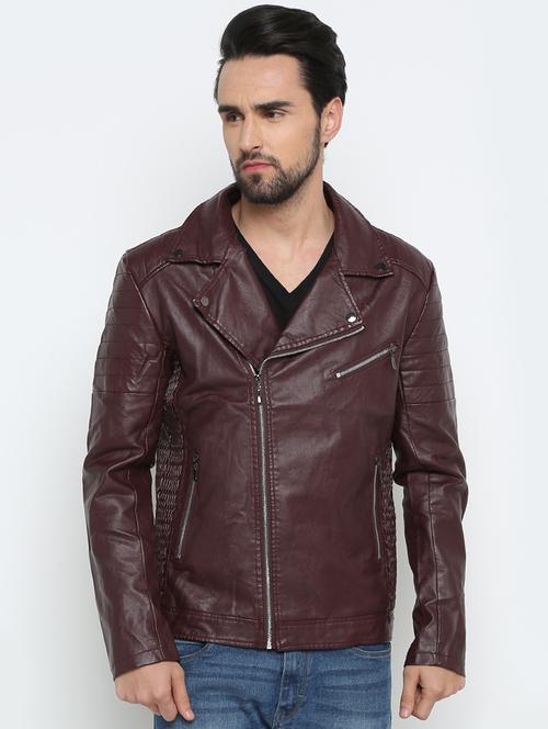 brown solid biker jacket - 15798444 - Very Small Image - 1