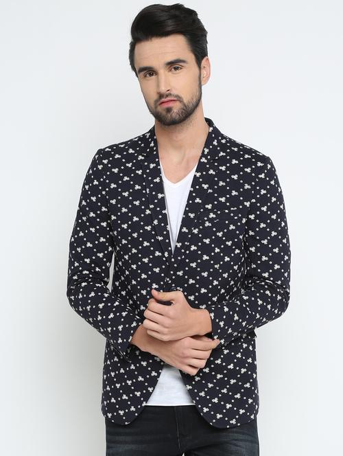 navy blue cotton single breasted casual blazer - 15798471 - Very Small Image - 1