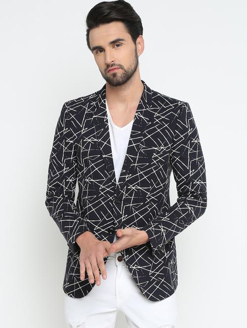 navy blue cotton single breasted casual blazer - 15798479 - Very Small Image - 1