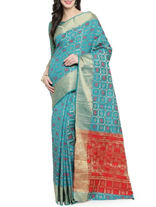 women's self design turquoise colored saree - 15799500 - Very Small Image - 1
