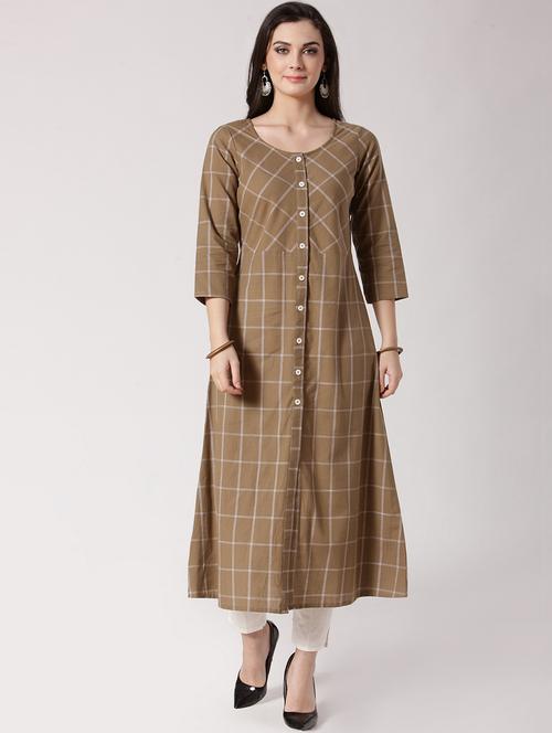 checkered a-line kurta - 15799731 - Very Small Image - 1
