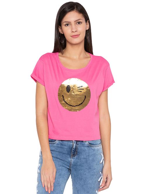 turn up sleeved sequined boxy tee - 15799961 - Very Small Image - 1