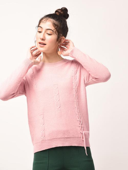 lace up detail crew neck pullover - 15800326 - Very Small Image - 1
